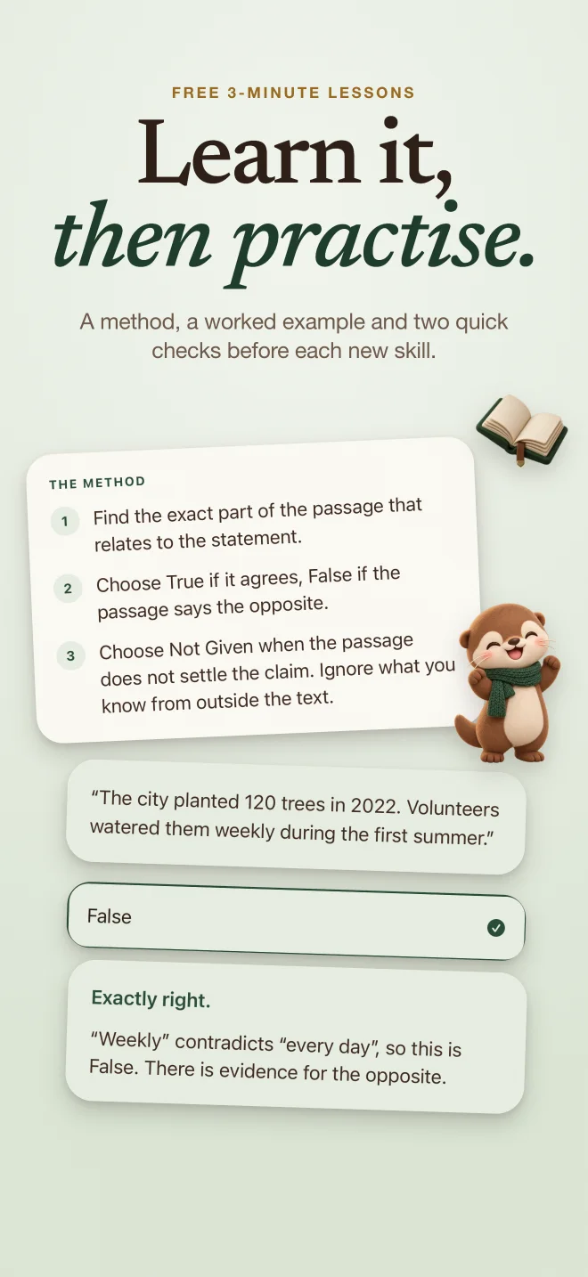 Learn it, then practise: a three-minute True, False, Not Given lesson